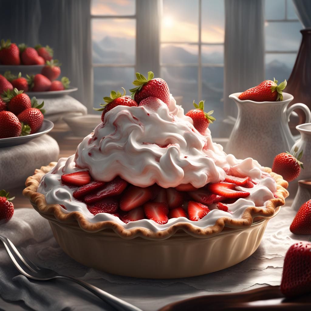 Strawberry Pie with Whipped Cream: Digital Matte Painting