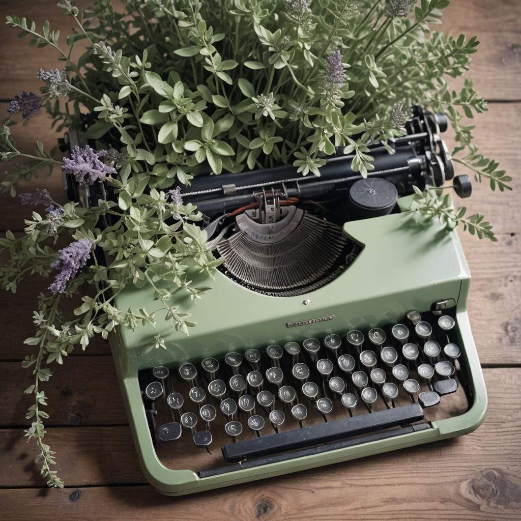 Vintage Typewriter with Lavender in Cinematic Lighting