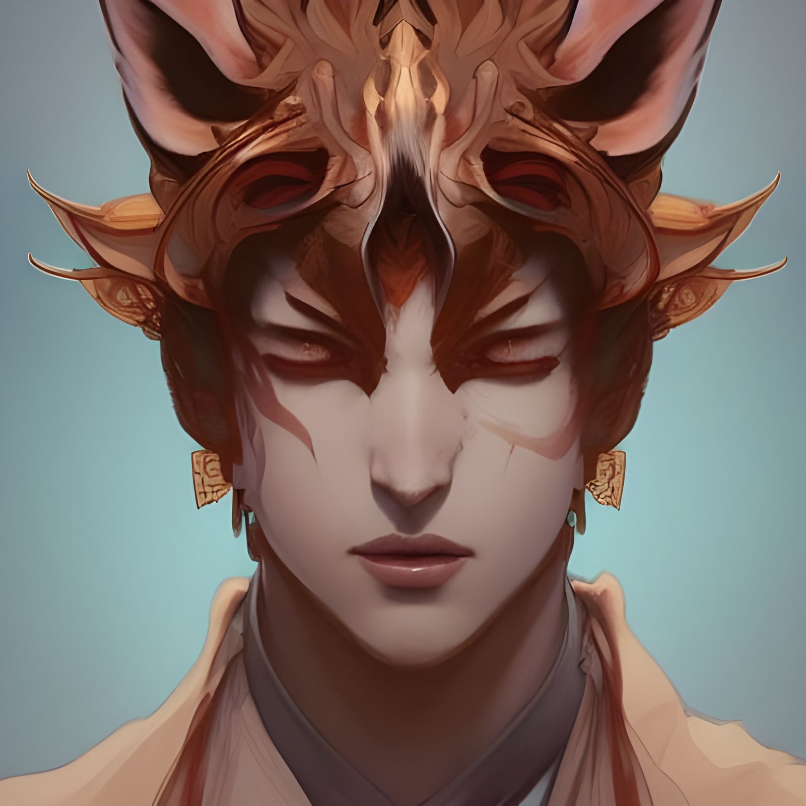 Detailed Kitsune Portrait in Volumetric Lighting