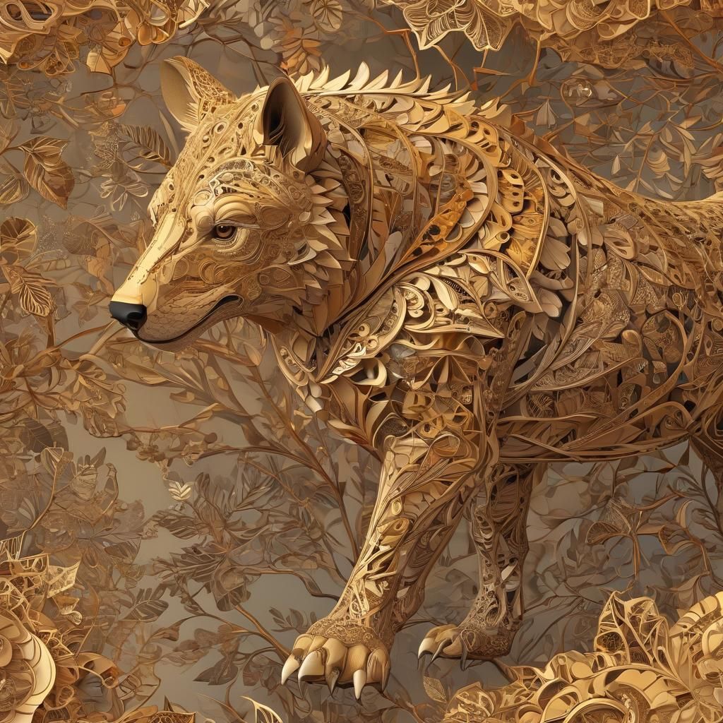 Animals Gather by River in Fractal Abstract