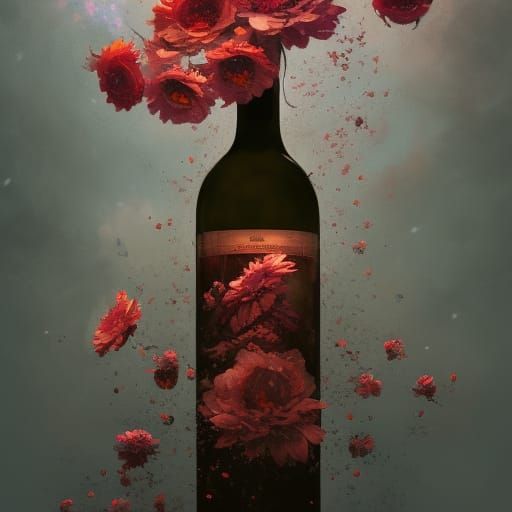 Wine Bottle with Flowers in Dark Fantasy Style