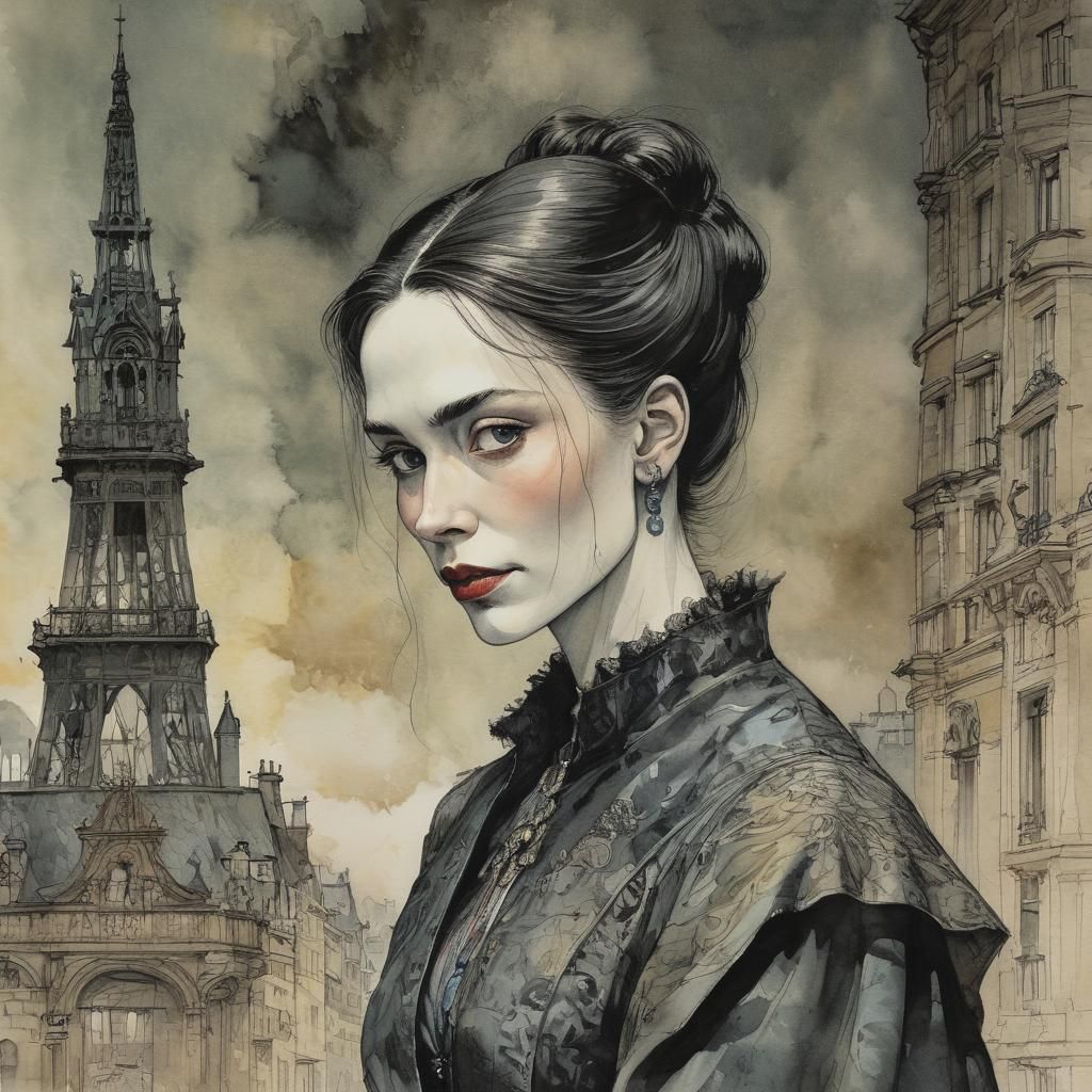 Dracula's Mother in Paris: Victorian Watercolour Portrait