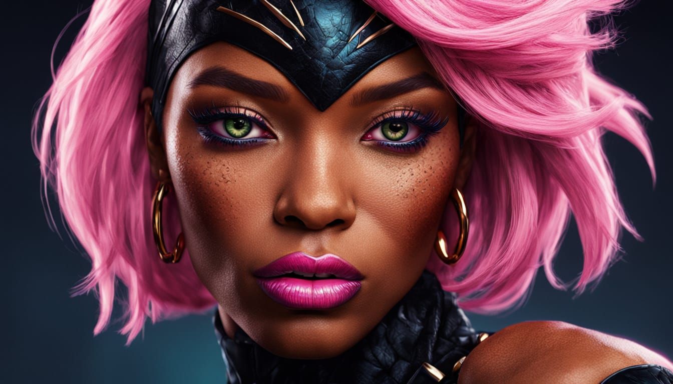 Pink-Haired Panther Woman in Hyper-Realistic Photo