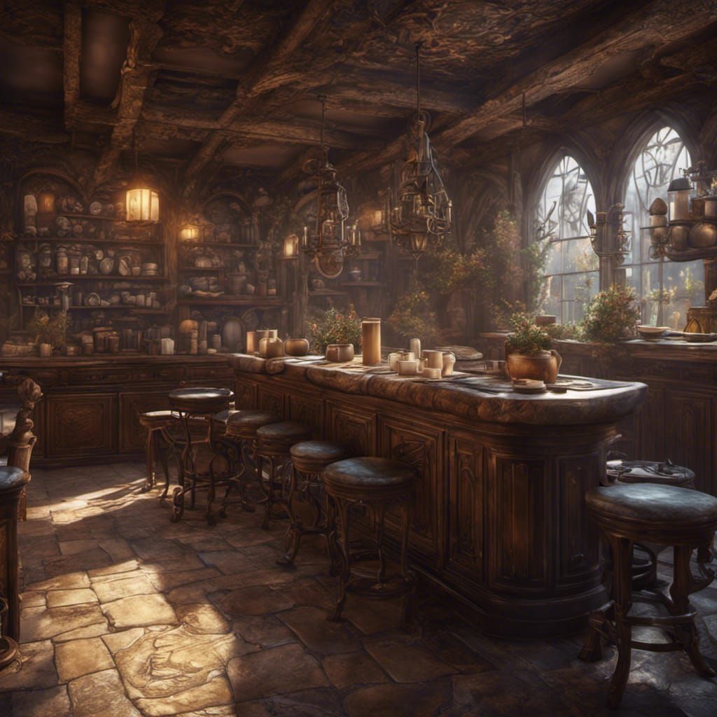 Spiritual Coffee Shop: Detailed Matte Painting