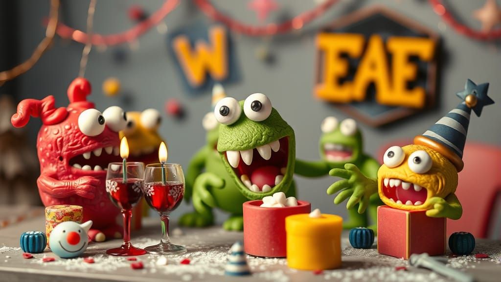 Claymation Monster New Year's Party Celebration