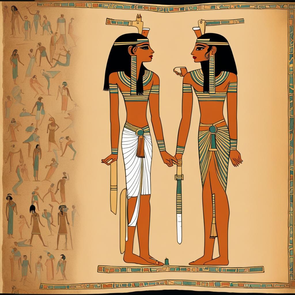 Egyptian Journal Pages with Hieroglyphs in Watercolor