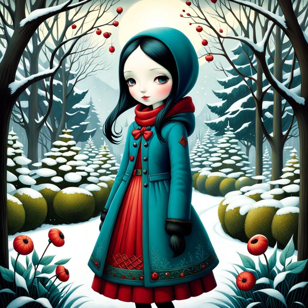 Winter Garden Scene in Dark Fairytale Style