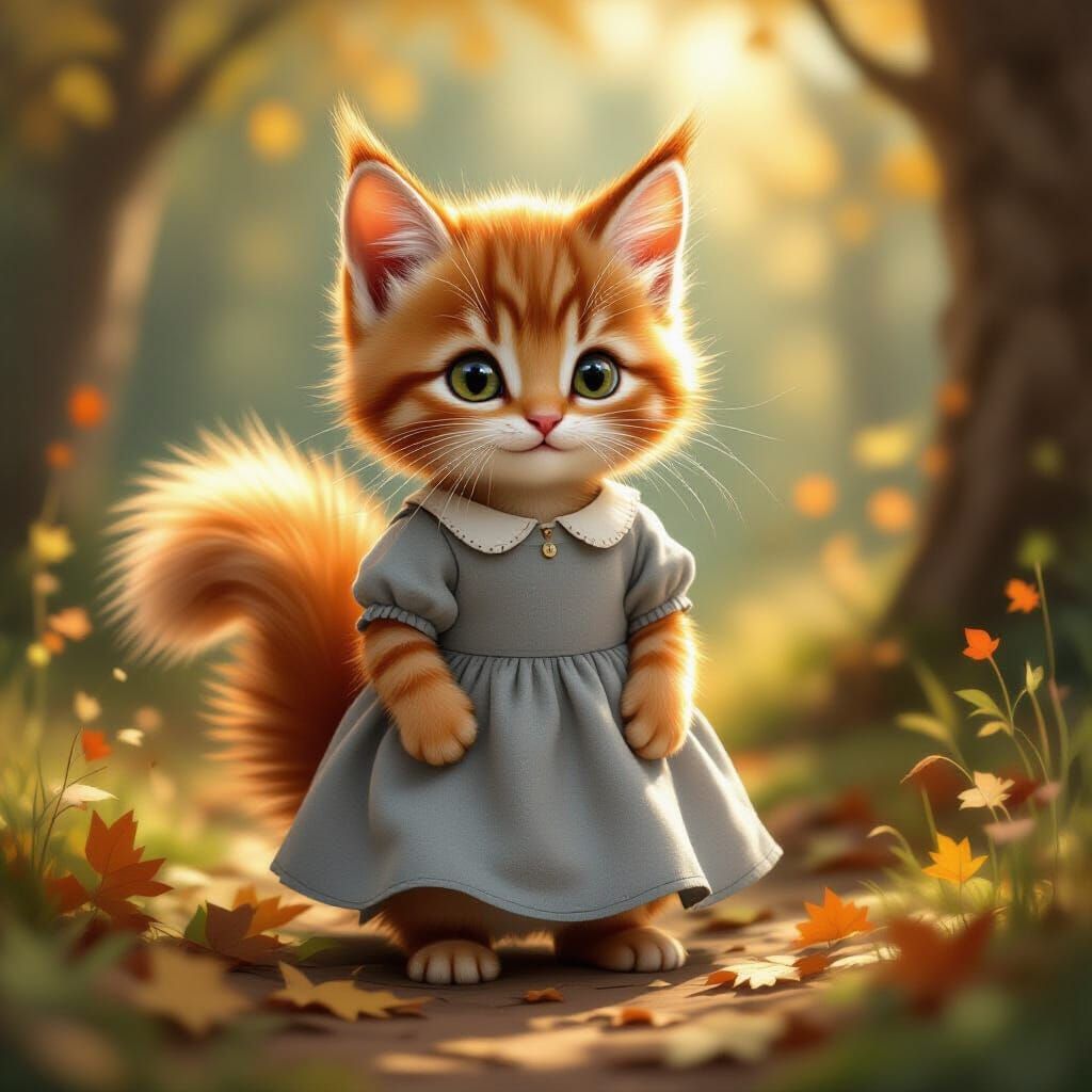 Cute Kitten-Squirrel Hybrid in Woodland Dress