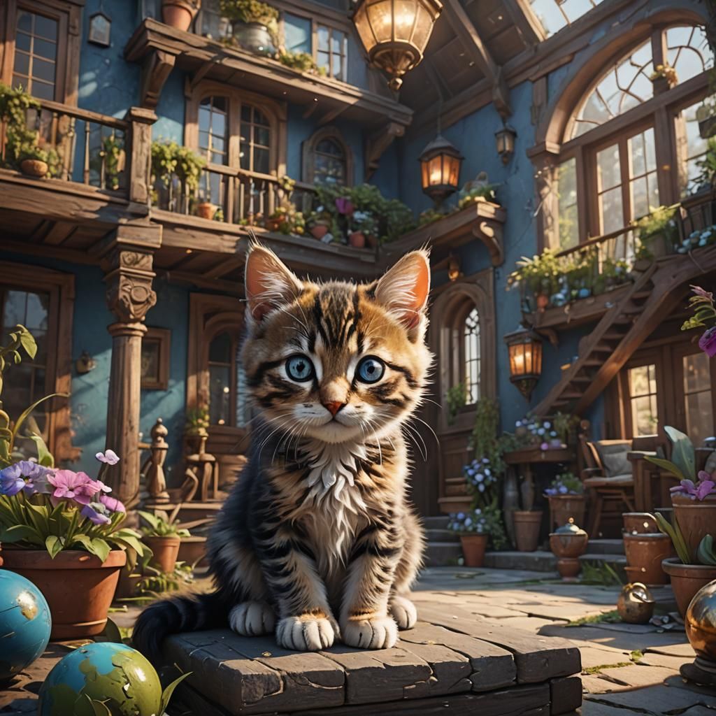 Cute Kitten at a Young Lady's House