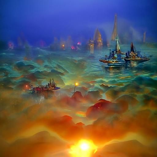 Ethereal Sea of Sunrises in a Fantasy Style