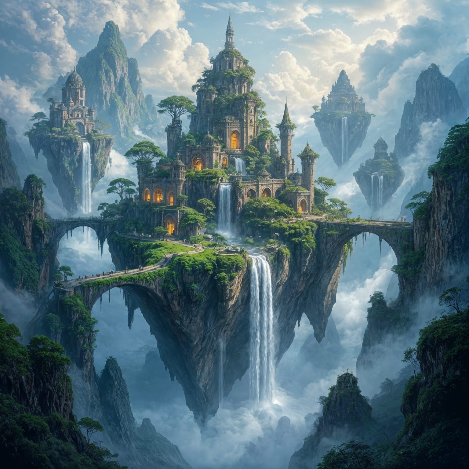 Majestic Floating Island City in Epic Fantasy Style