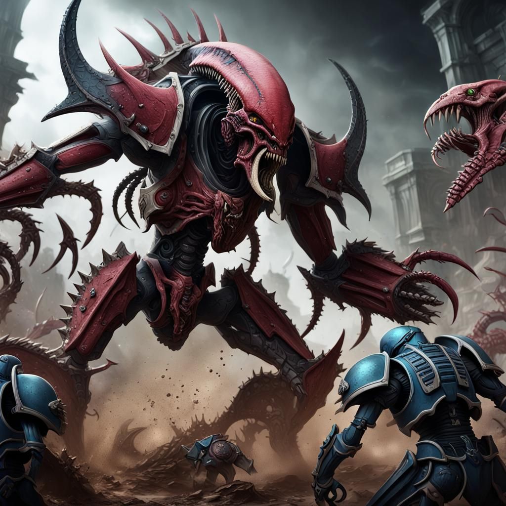 Tyranid Deathleaper vs Astartes: Detailed Fantasy Art
