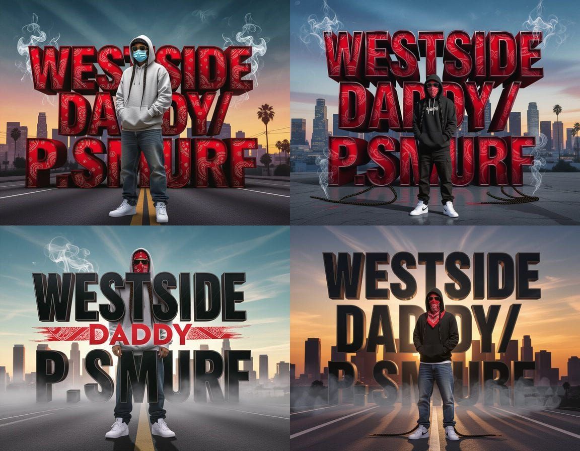 Westside Daddy P Smurf Graffiti Art with Compton Skyline