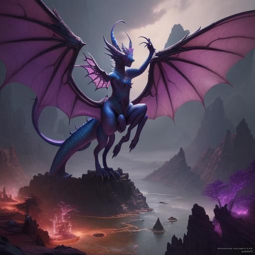 Fairy Dragon Summons Efreeti in Detailed Matte Painting