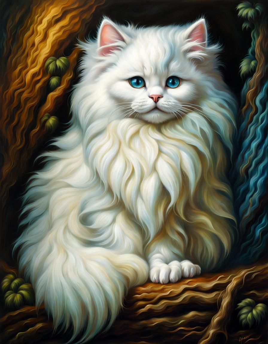Whimsical Persian Kitten in Vivid Oil Painting Style