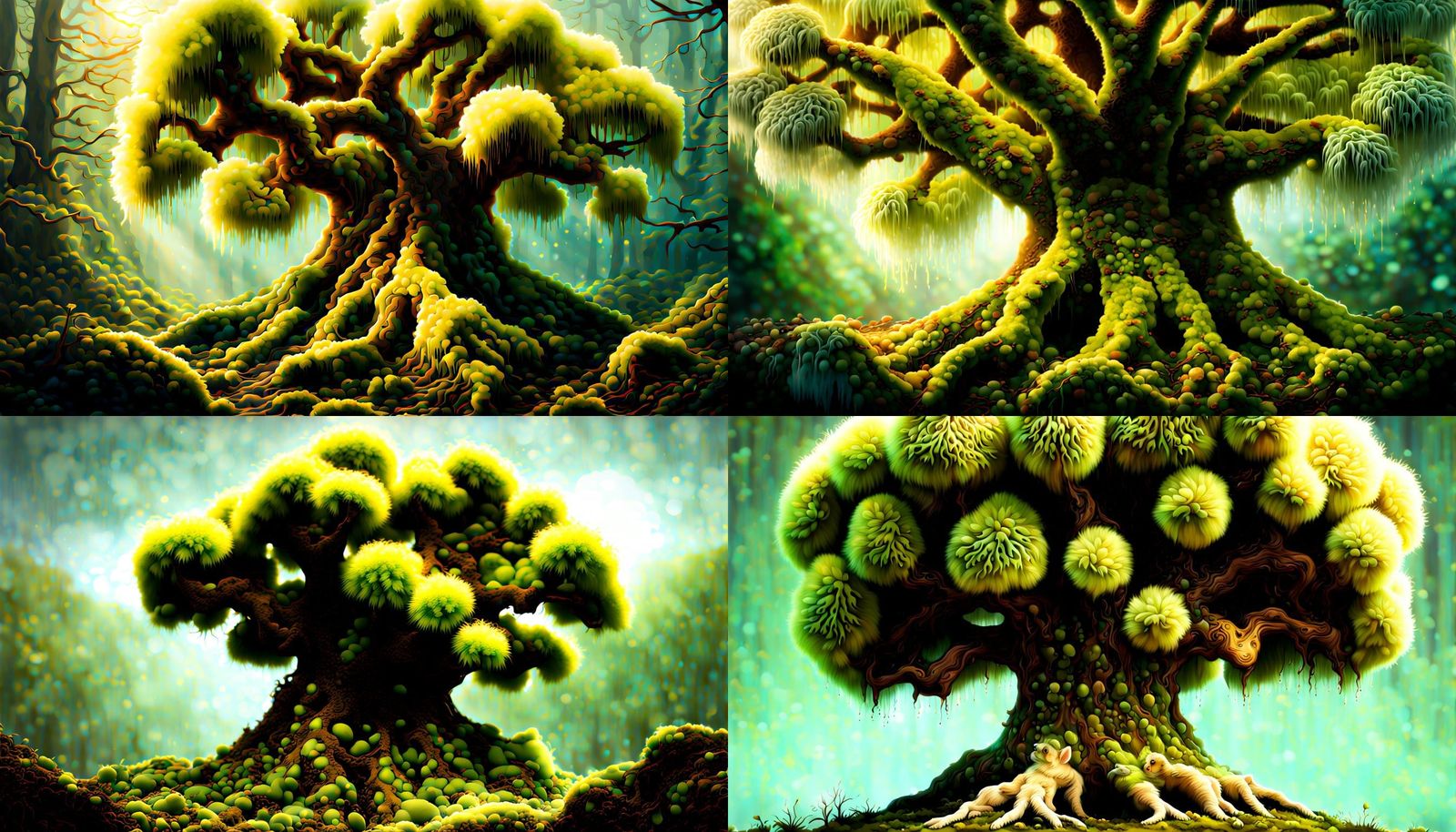 Textured Tree of Life Covered in Moss