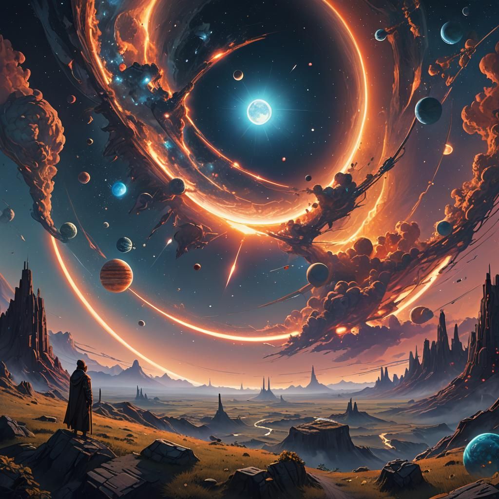 Cosmic Fantasy Art: Earth, Sun, and Moon