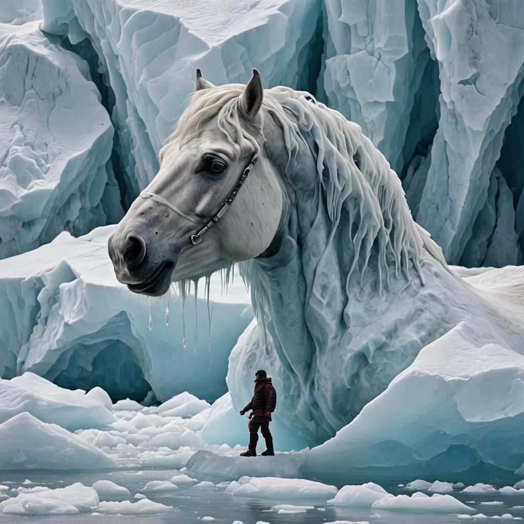 Horse with Human Head on Iceberg