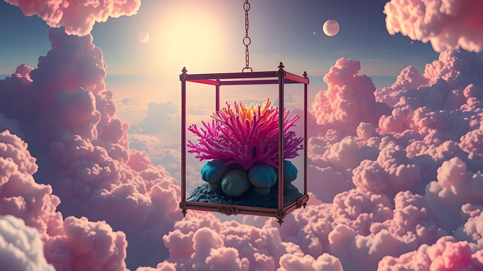 Alien Coral Reef in Glass Cube: Hyper-Detailed Abstract Art