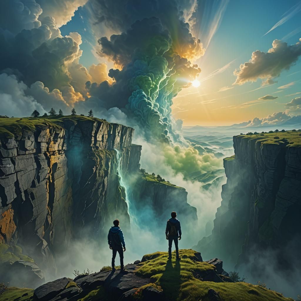 Ethereal Figure Gazing at Sky in Dreamlike Art