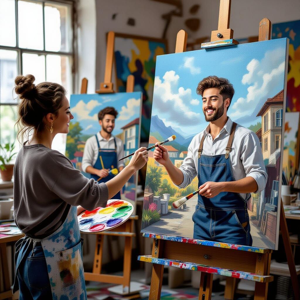 Surreal Art Studio: Painter Brings Another to Life