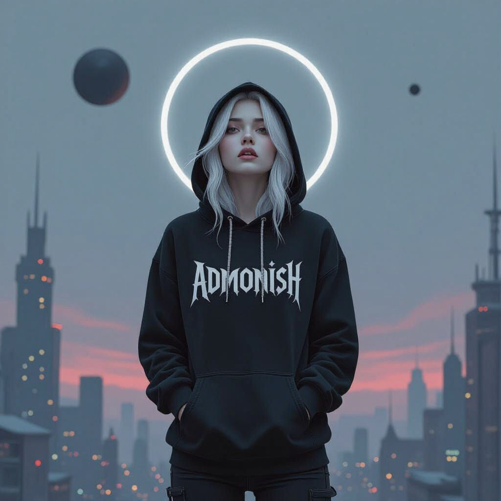 Emo Girl with Dark Halo in Dystopian Scene