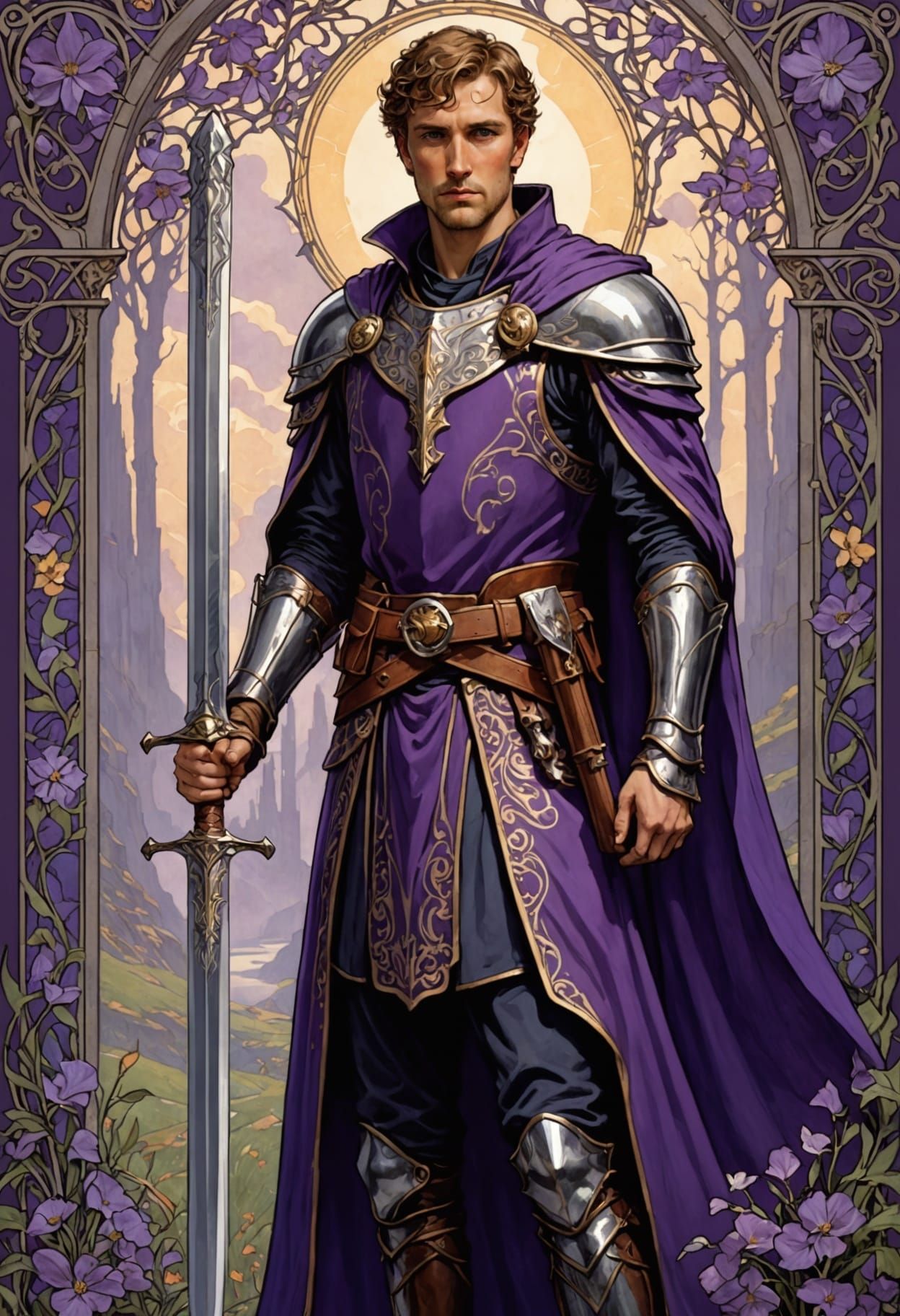 King Arthur in Art Nouveau Style with Magic Sword