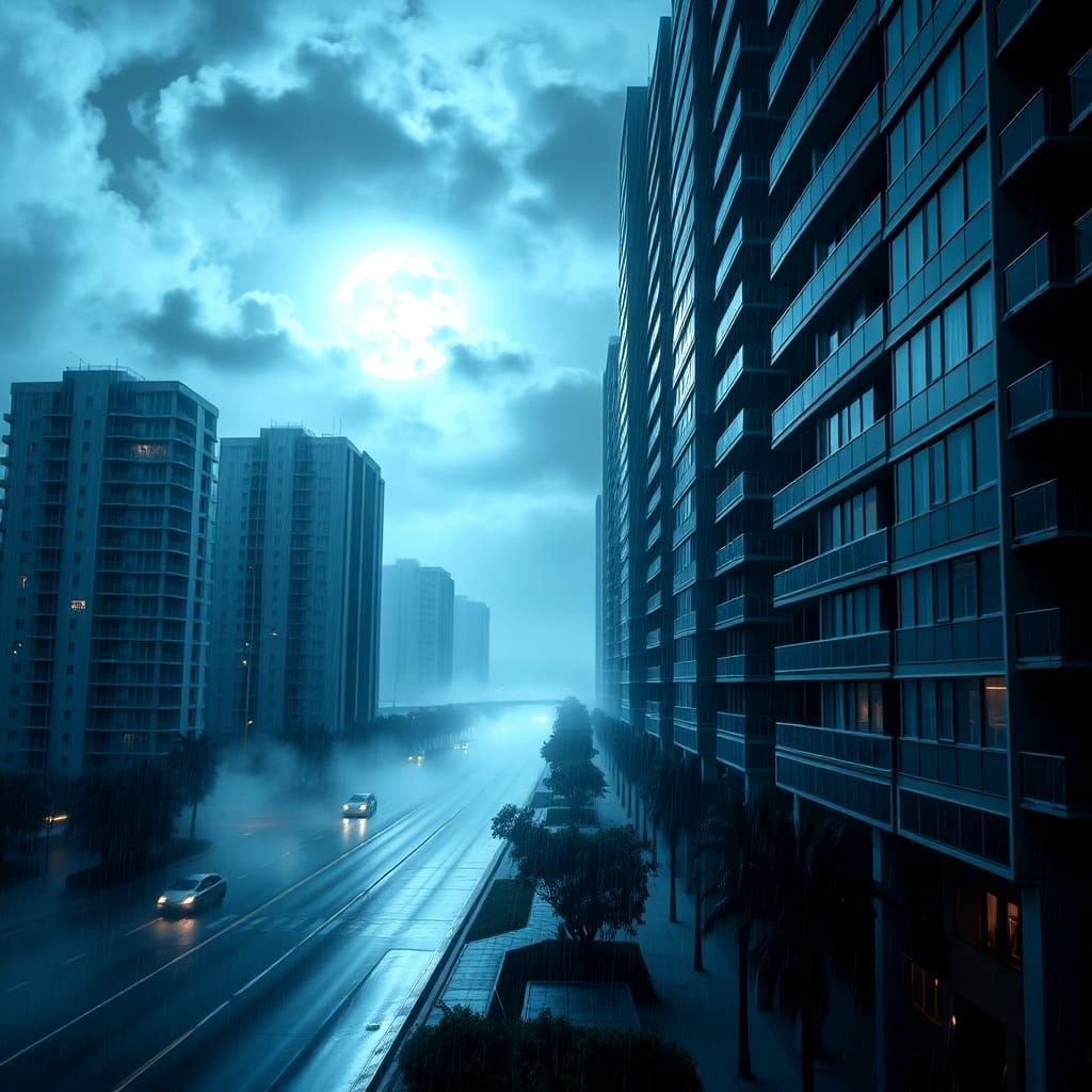 Gold Coast High-Rise After Rain at Night