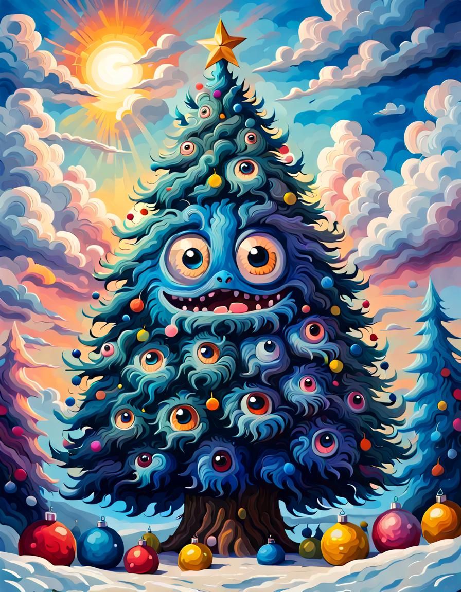 Monster Christmas Tree in Oil Painting Style