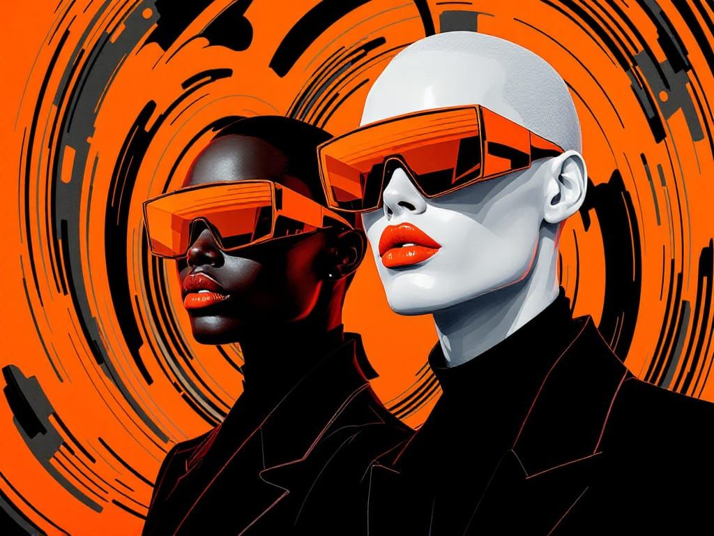 Futuristic Figures in Neon Pop Art Style