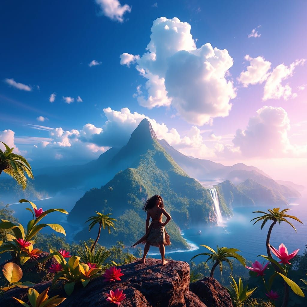 Heroic Moana on Vibrant Island Oasis in Futuristic Paradise