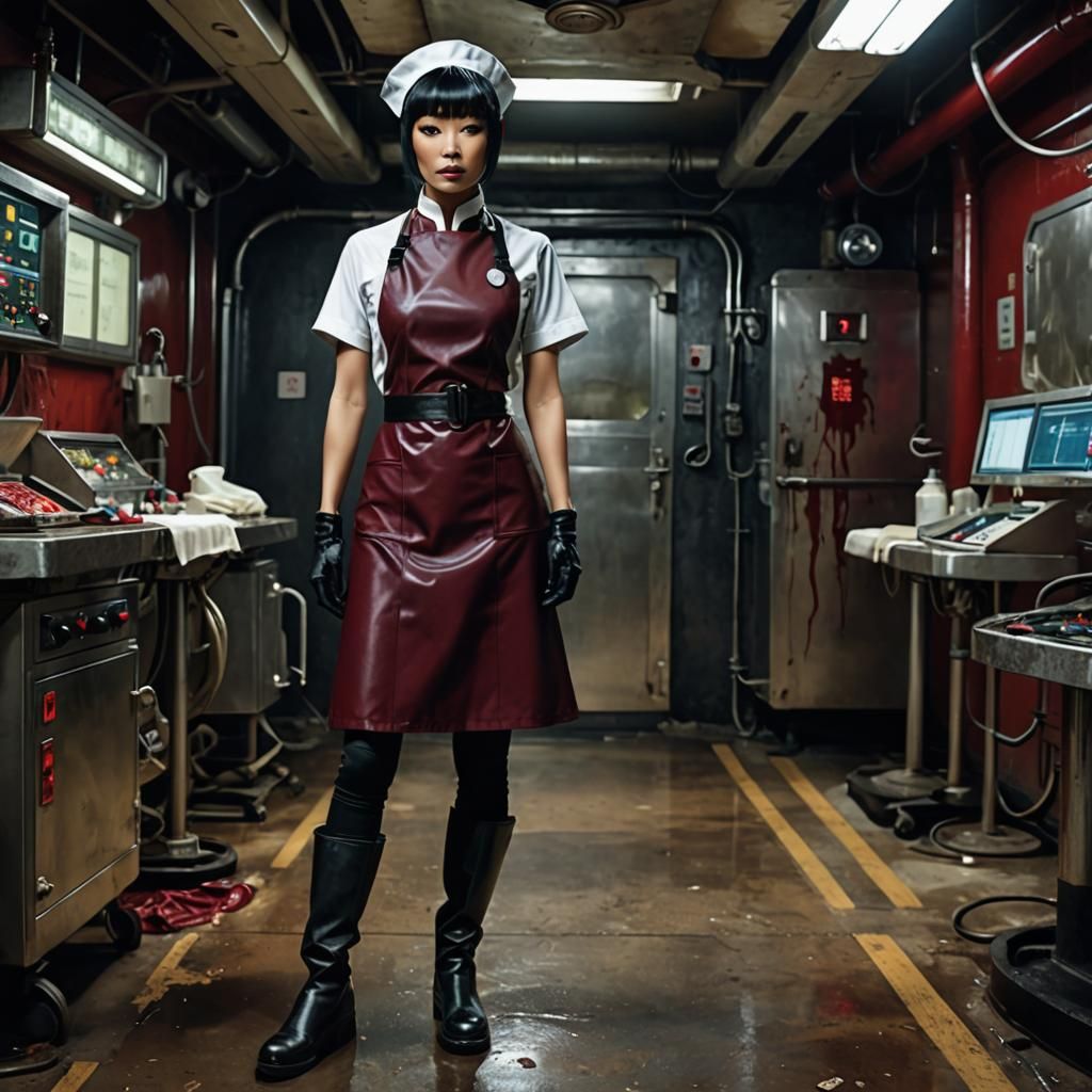 Cyberpunk Nurse in High-Tech Operating Theater