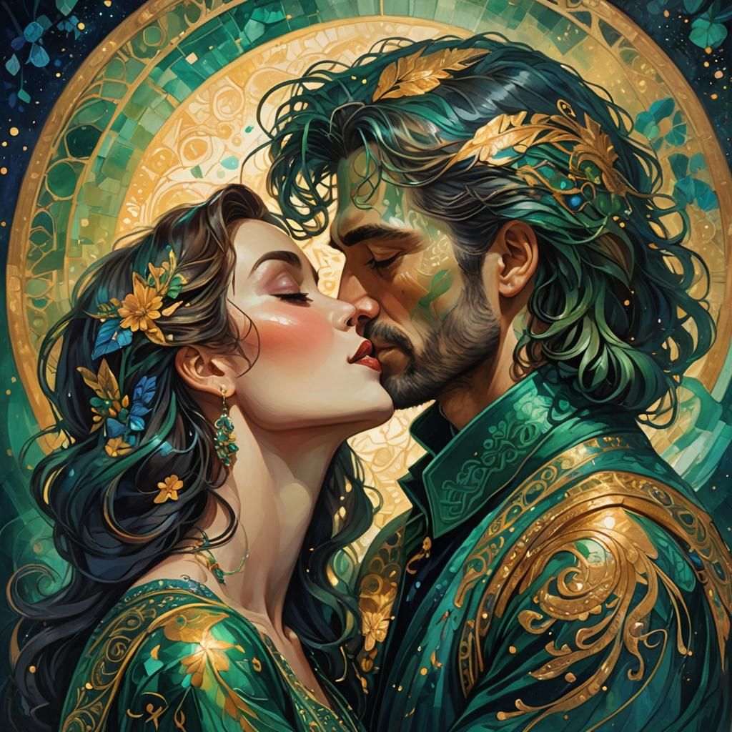Embracing Couple in Dreamlike Fantasy Art