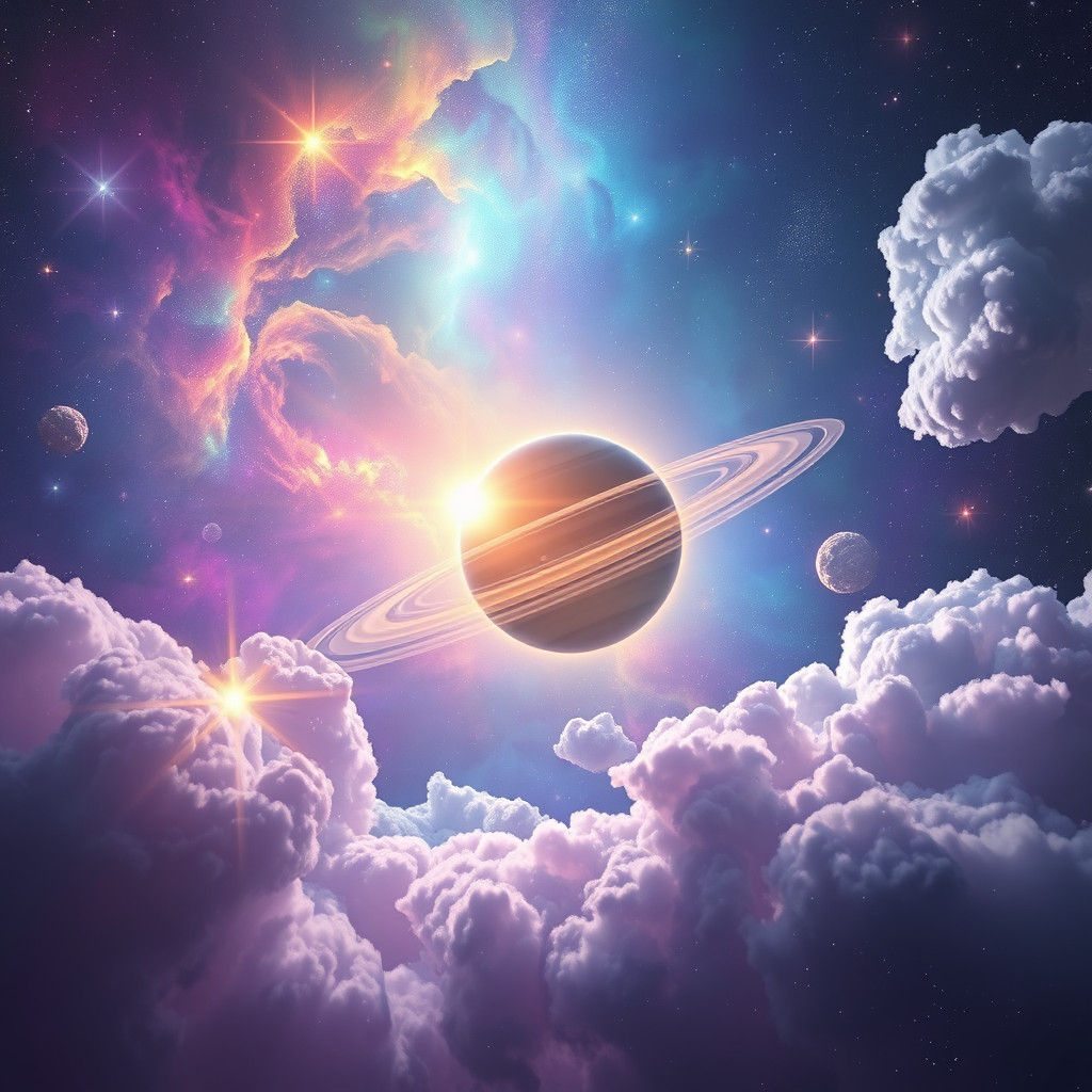 Galaxy with Shooting Star and Majestic Saturn