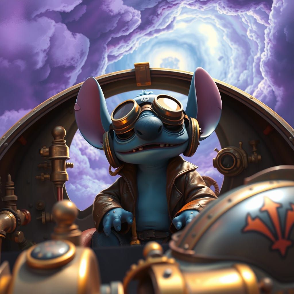 Stitch in a Futuristic Aircraft Cockpit