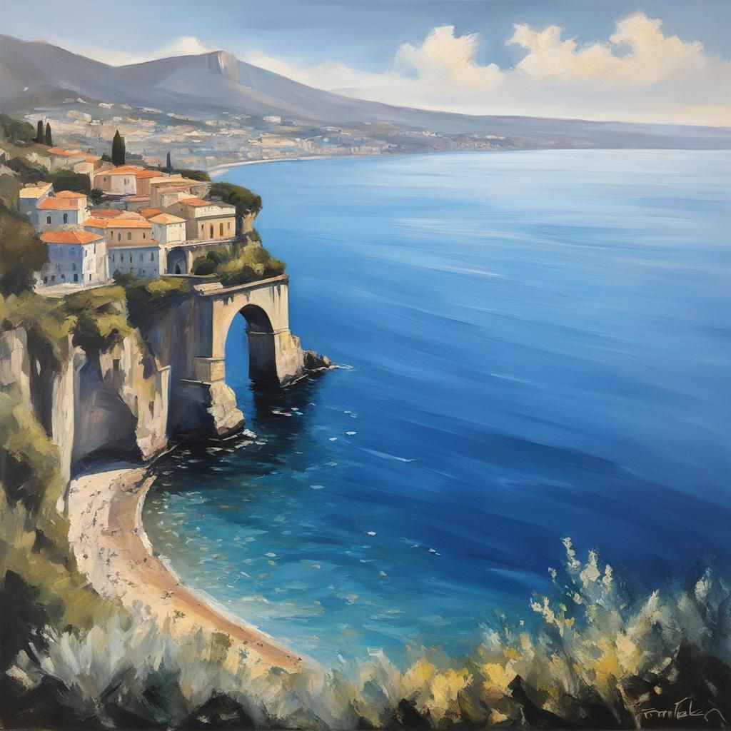 Sorrento Seascape in Impasto Oil Painting Style