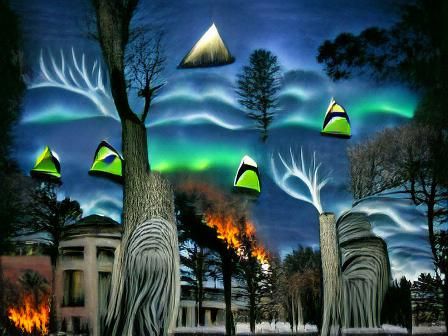 Surreal Northern Lights Rising from Trees
