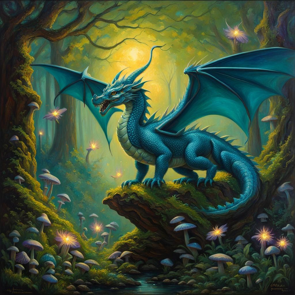 Enchanted Dragon and Fairy in Magical Woods