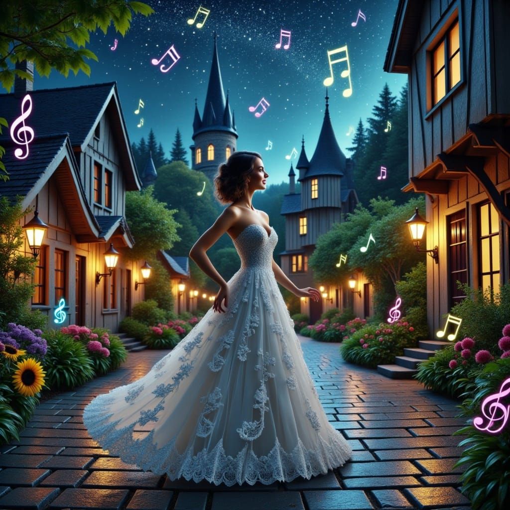 Enchanting Nighttime Scene with a Starry Sky in a Castle Cou...
