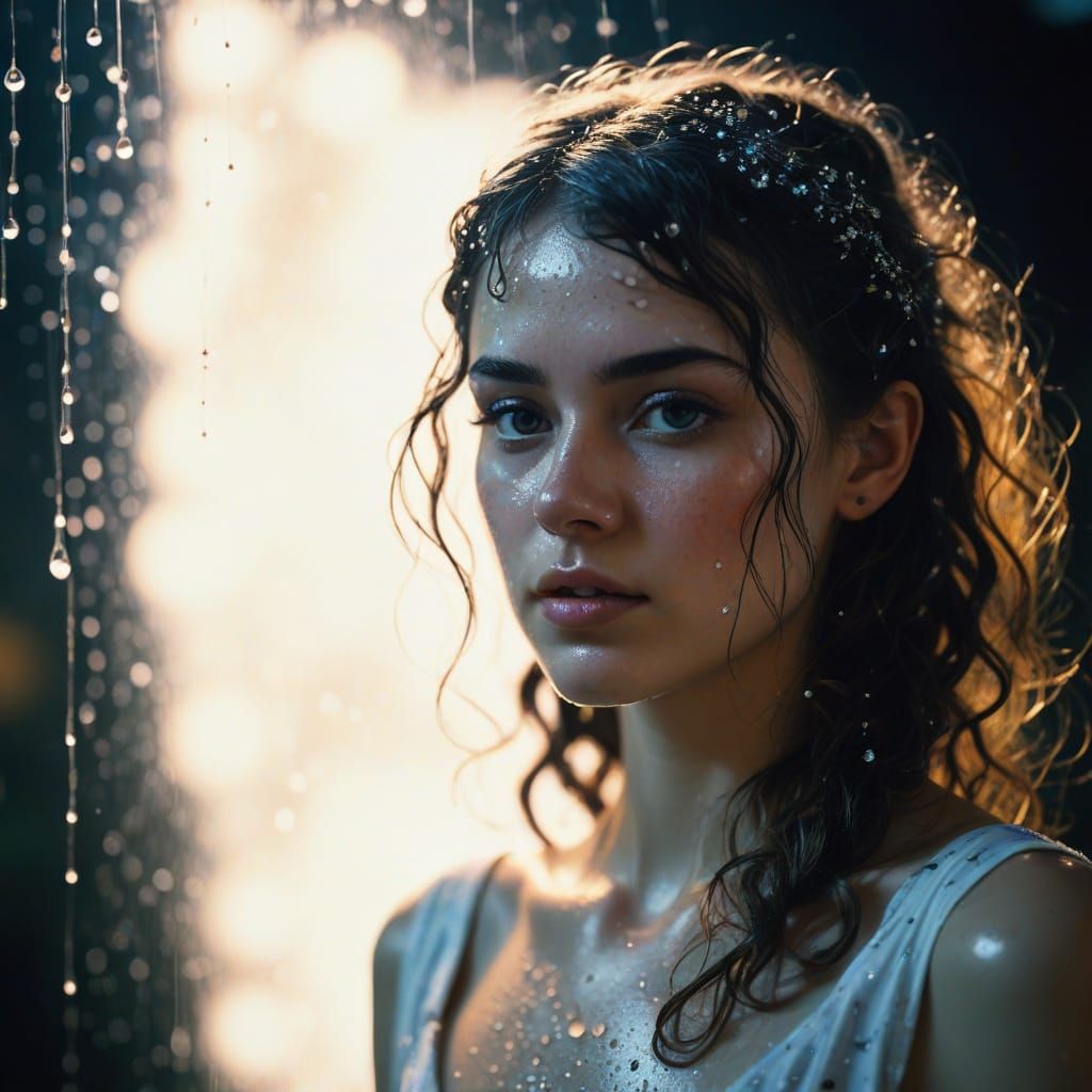 Surrealist Melting Portrait in Pointillist Summer Dress