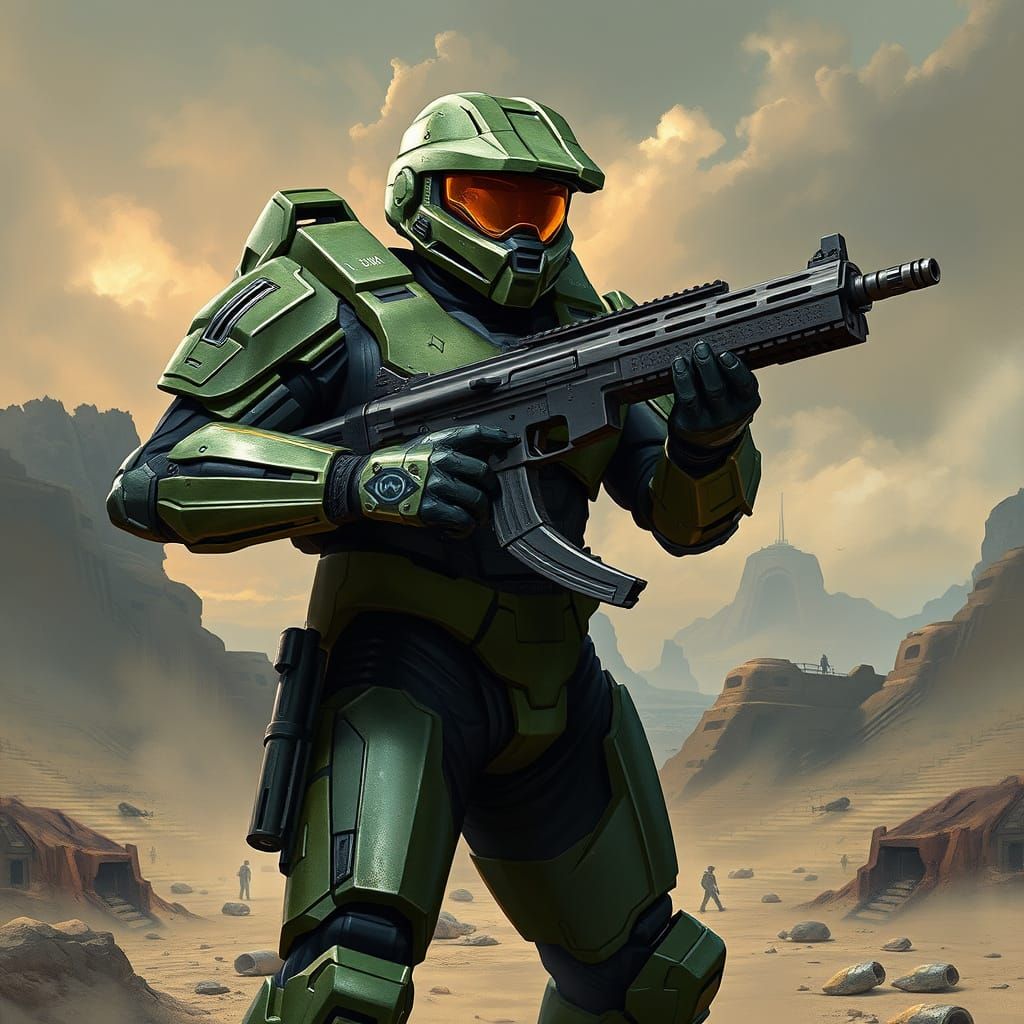 Heroic Warrior in Futuristic Armor