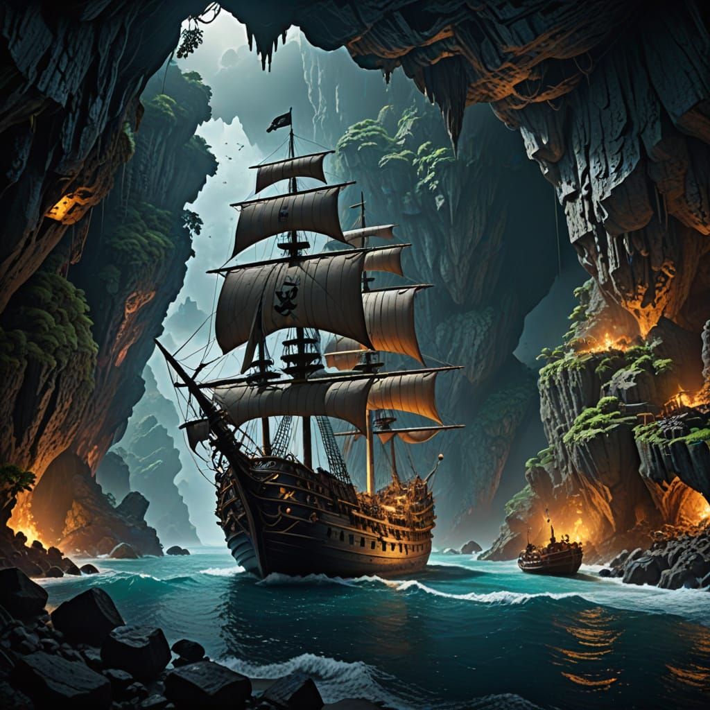 Epic Pirate Tavern Scene in Cave