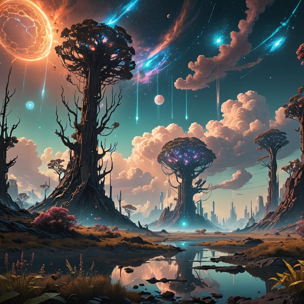 Bioluminescent Alien Cityscape Concept Art