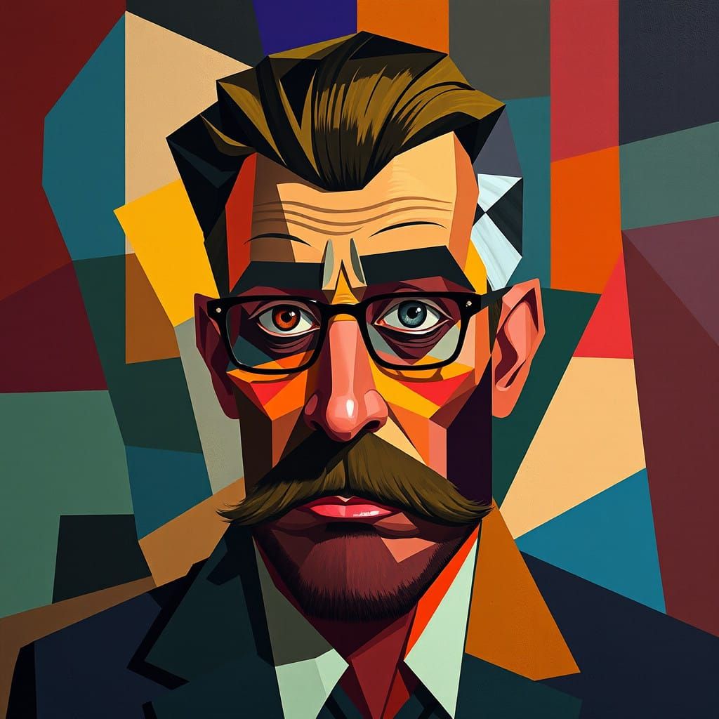 Neo-Cubist Portrait of a Landlord in Art Deco Style