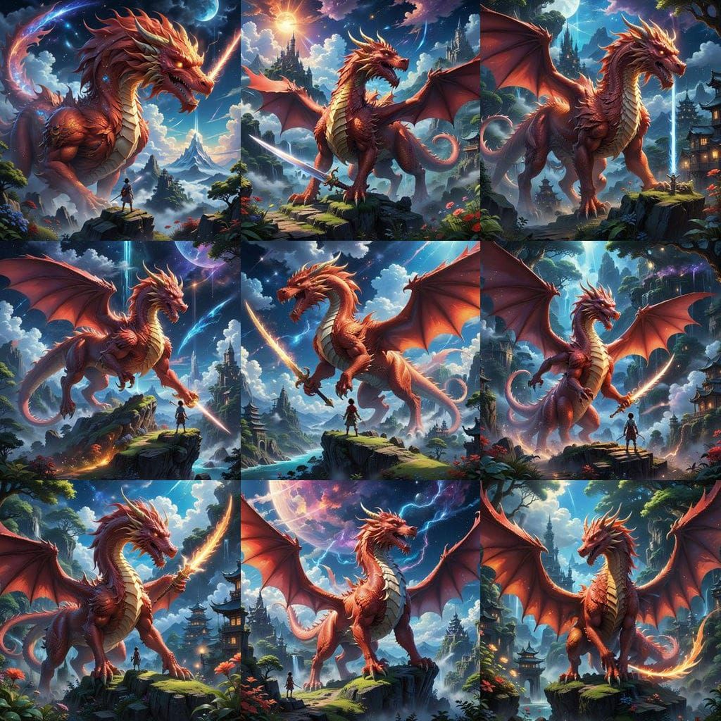 Heroic Dragon-Pegasus with Sword in Anime Style