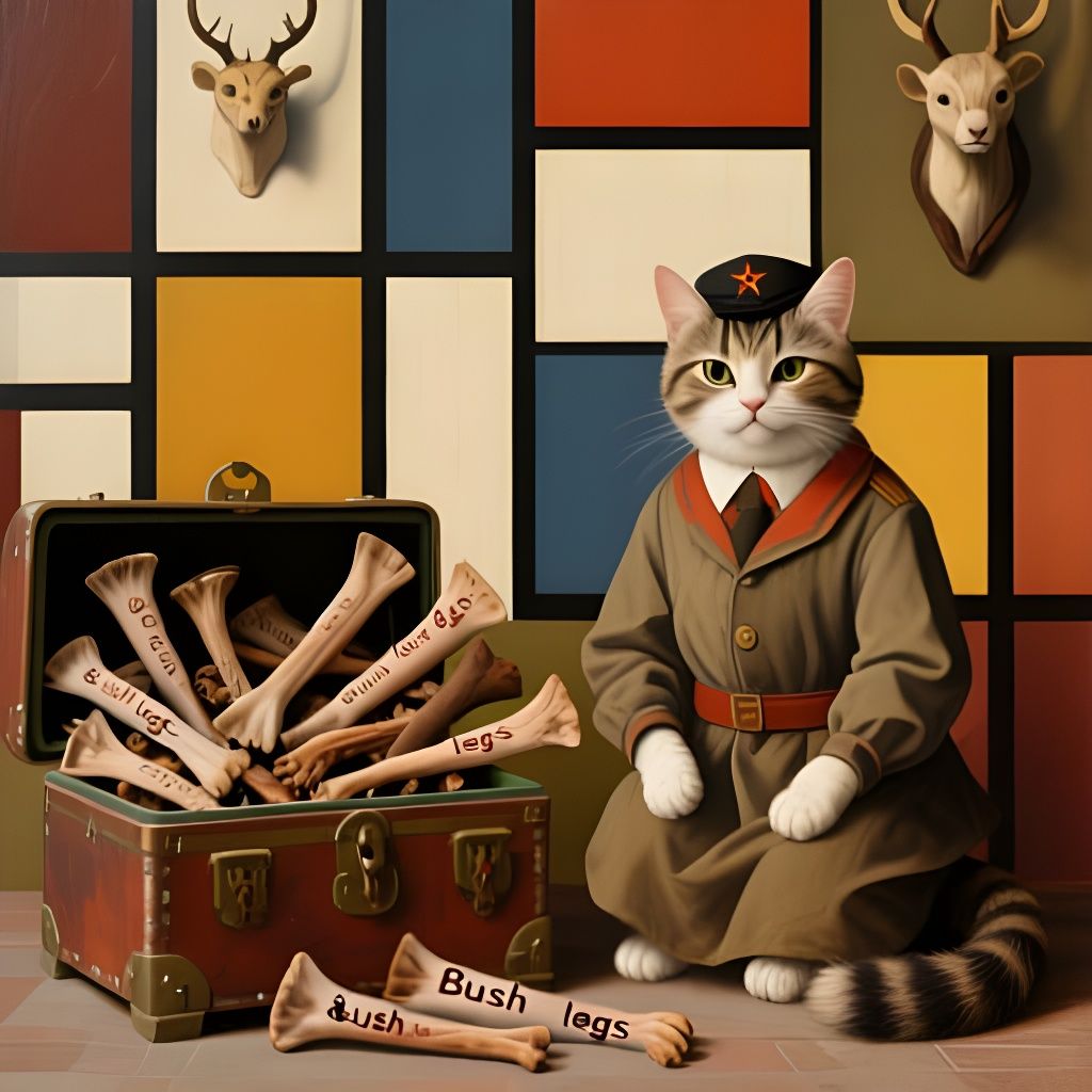 Post-Soviet Cat with Treasure Chests, Mondrian Style