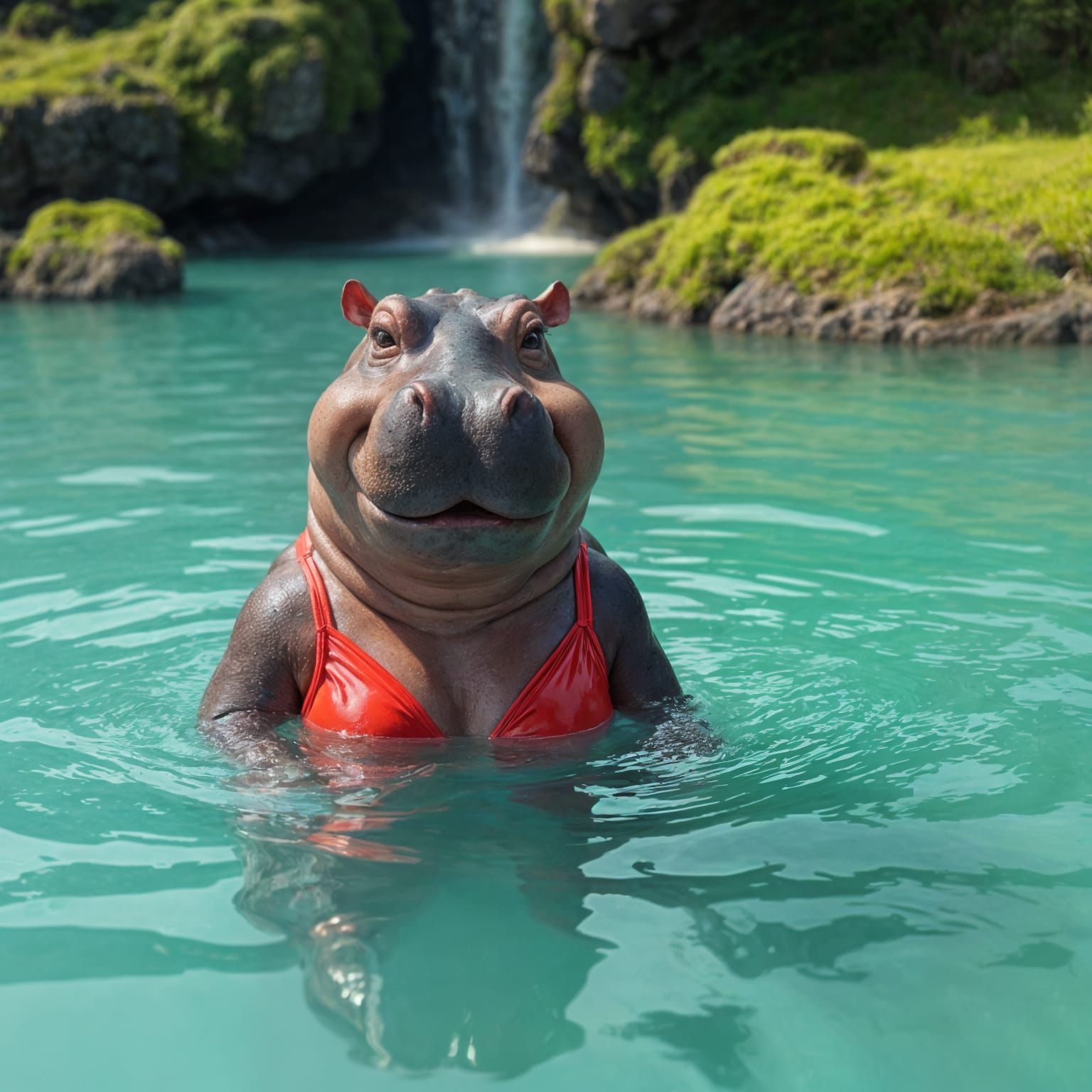 Hippo Soaks in Blue Lagoon Geothermal Spa