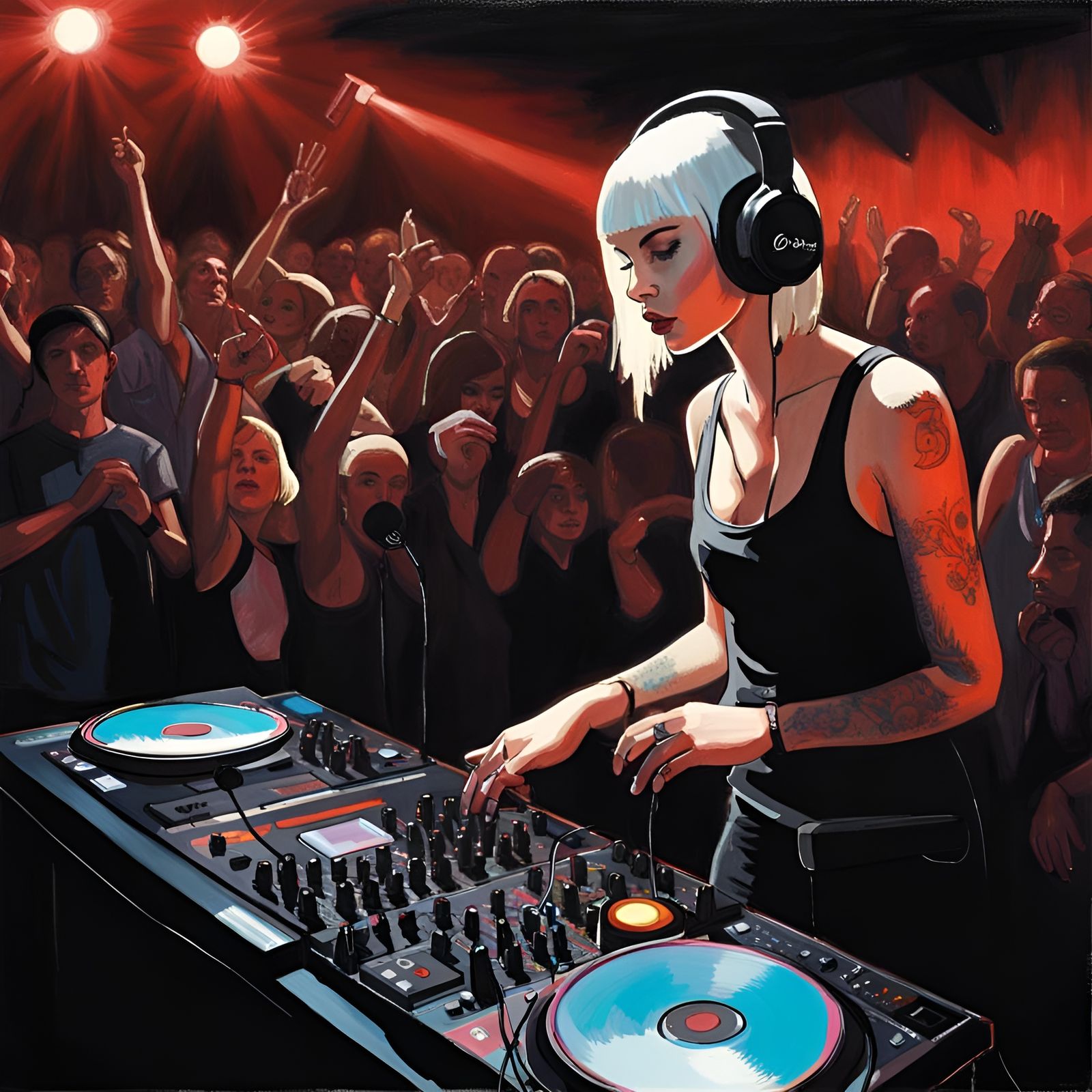 Gothic DJ Rocks House Party in Gouache Style