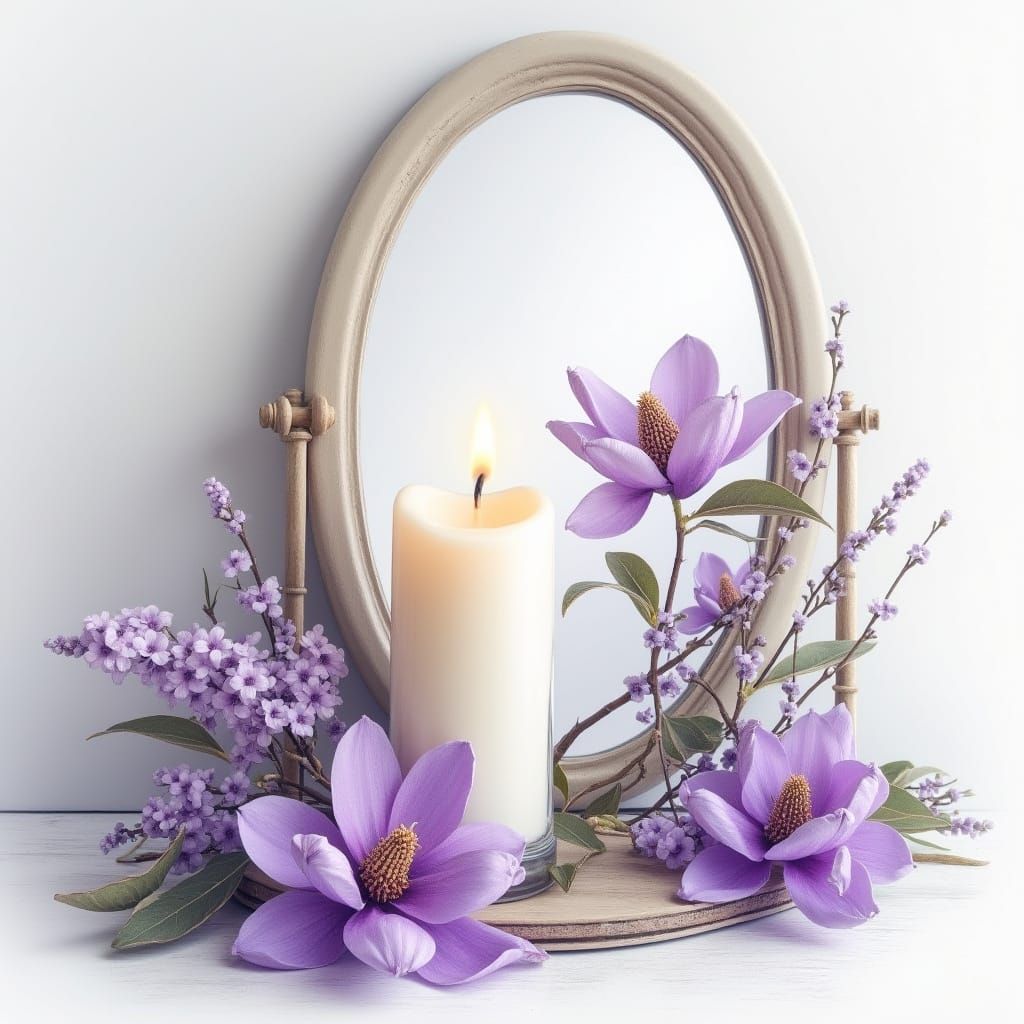 Romantic Candle and Flower Scene by Mirror