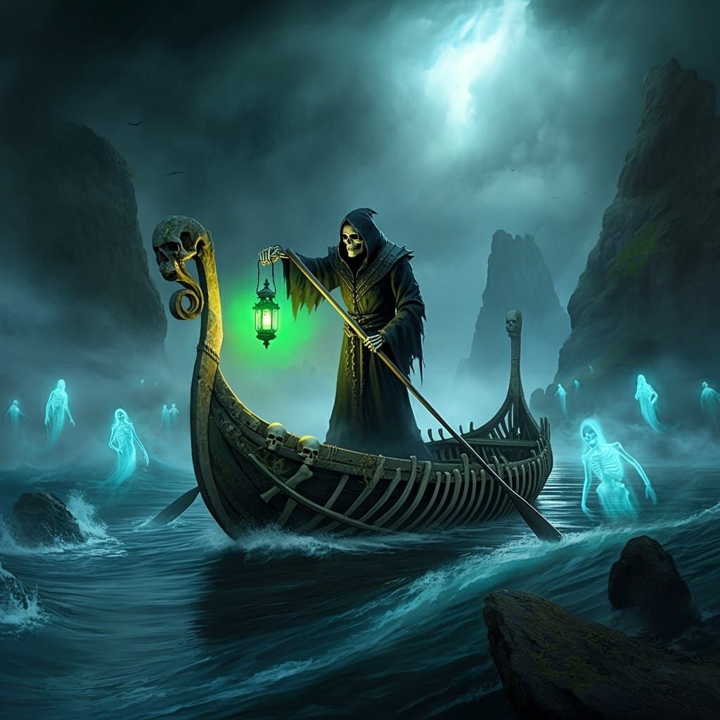 Grim Reaper Navigating the River Styx